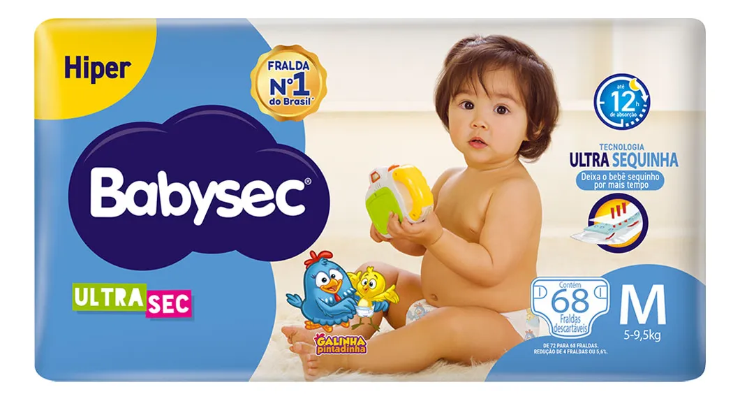 Fralda BabySec Ultrasec Galinha Pintadinha Tamanho M 68 unid
