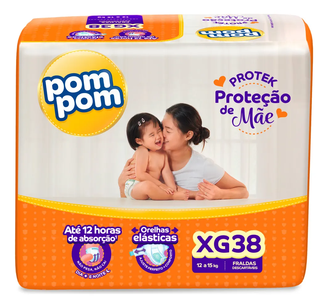 Fralda Protek Proteção De Mãe Mega Xg Sem gênero 38 Unidades Pom Pom