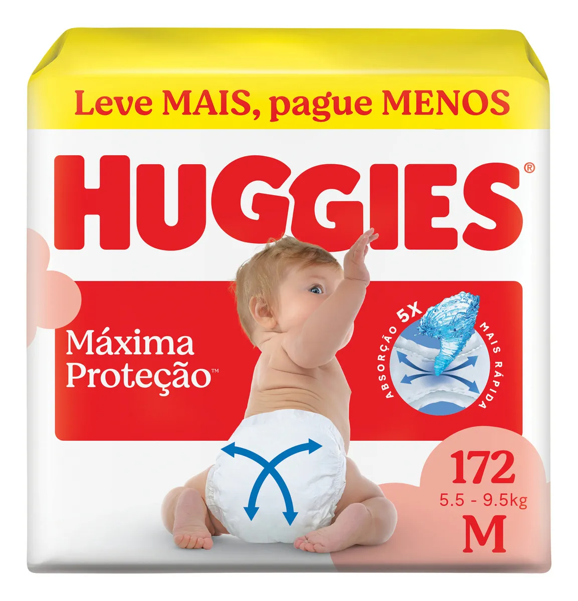 Huggies Fralda Descartável Máxima Proteção M - 172 Un