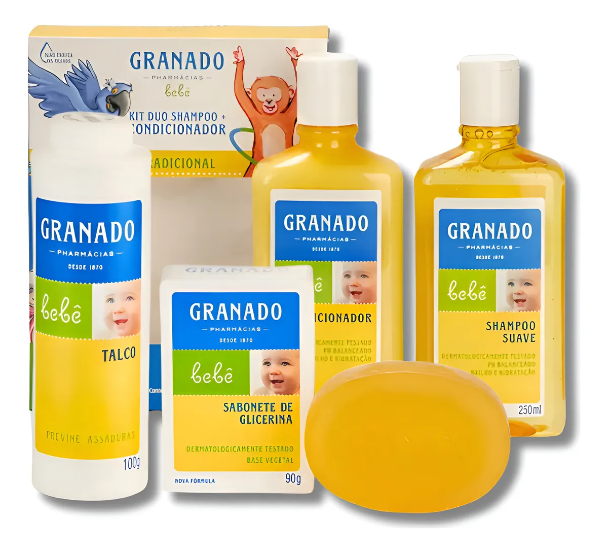 Kit Banho Granado Bebê Shampoo Condicionador Sabonete Talco Tradicional