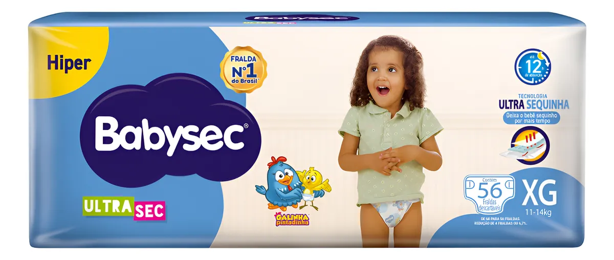 Fralda Babysec Galinha Pintadinha Ultrasec 56 Unid. Extra Grande (xg) Sem Gênero