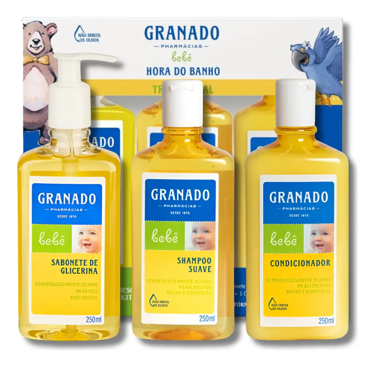 Kit Granado Bebê Trio Shampoo Condicionador Sabonete Líquido Presente Hora do Banho Chá de Bebe